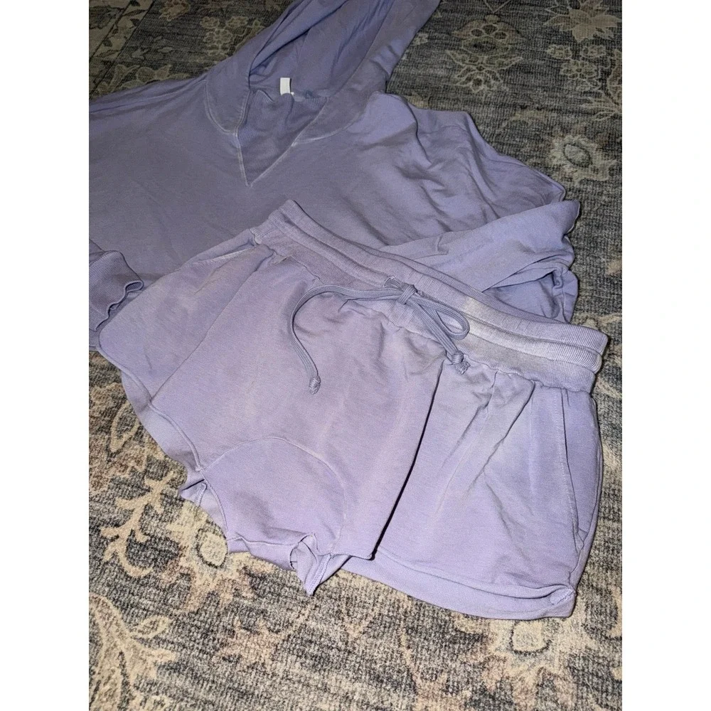 Intimately Free People Purple Lounge Set Shorts Hoodie